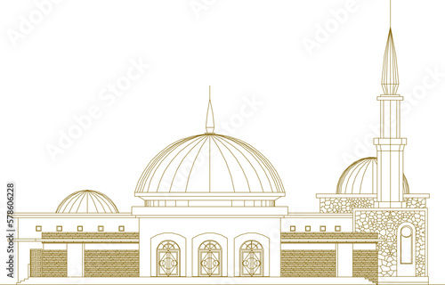 sketch vector illustration of holy building mosque muslim place with minaret