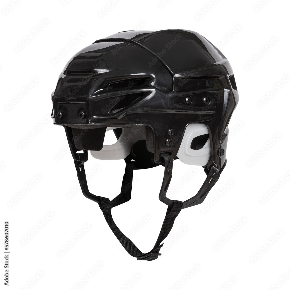 Naklejka premium Black Plastic Protective Helmet for Ice Hockey Sports Equipment on White Background