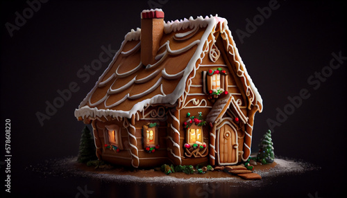 Gingerbread house food decoration on christmas, generative ai