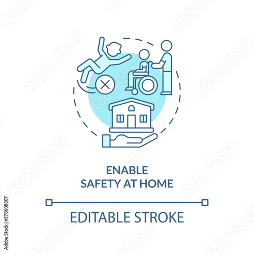 Enable safety at home blue concept icon. Personal care and companionship service abstract idea thin line illustration. Isolated outline drawing. Editable stroke. Arial, Myriad Pro-Bold fonts used