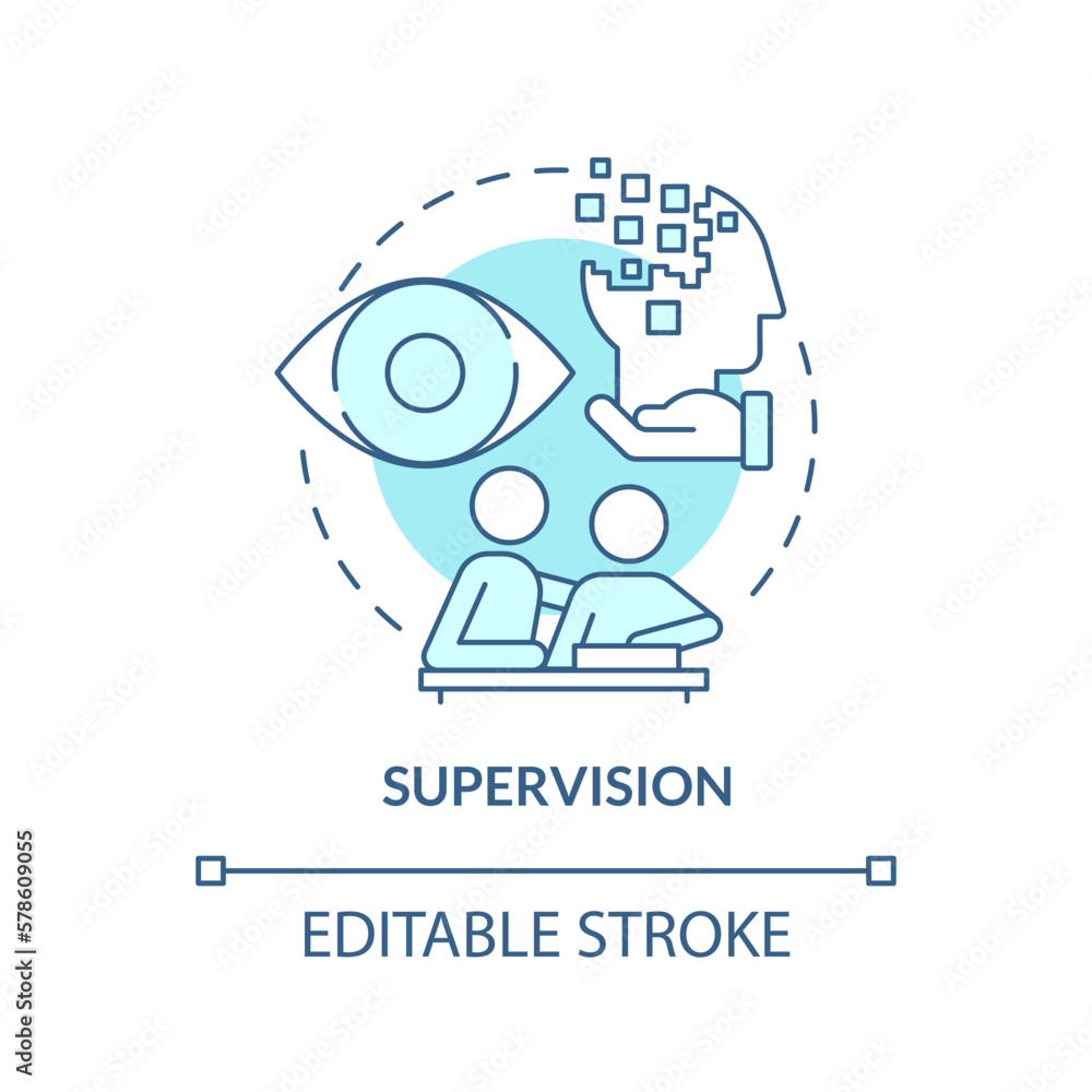 Supervision blue concept icon. Personal care and companionship service abstract idea thin line illustration. Isolated outline drawing. Editable stroke. Arial, Myriad Pro-Bold fonts used