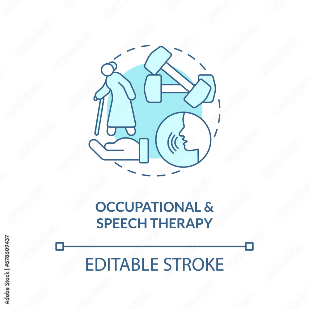 Occupational and speech therapy blue concept icon. Home health care service abstract idea thin line illustration. Isolated outline drawing. Editable stroke. Arial, Myriad Pro-Bold fonts used