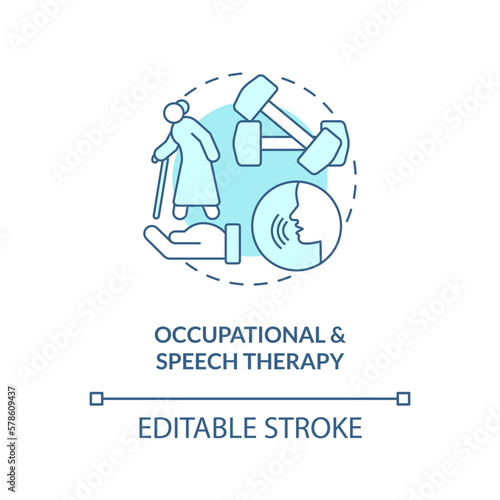 Occupational and speech therapy blue concept icon. Home health care service abstract idea thin line illustration. Isolated outline drawing. Editable stroke. Arial, Myriad Pro-Bold fonts used