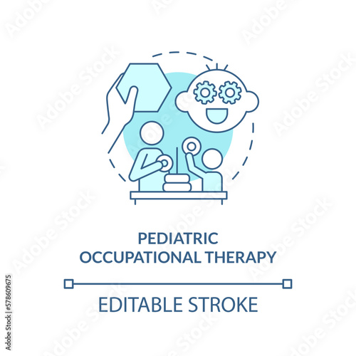 Pediatric occupational therapy blue concept icon. Home health care for kid abstract idea thin line illustration. Isolated outline drawing. Editable stroke. Arial, Myriad Pro-Bold fonts used