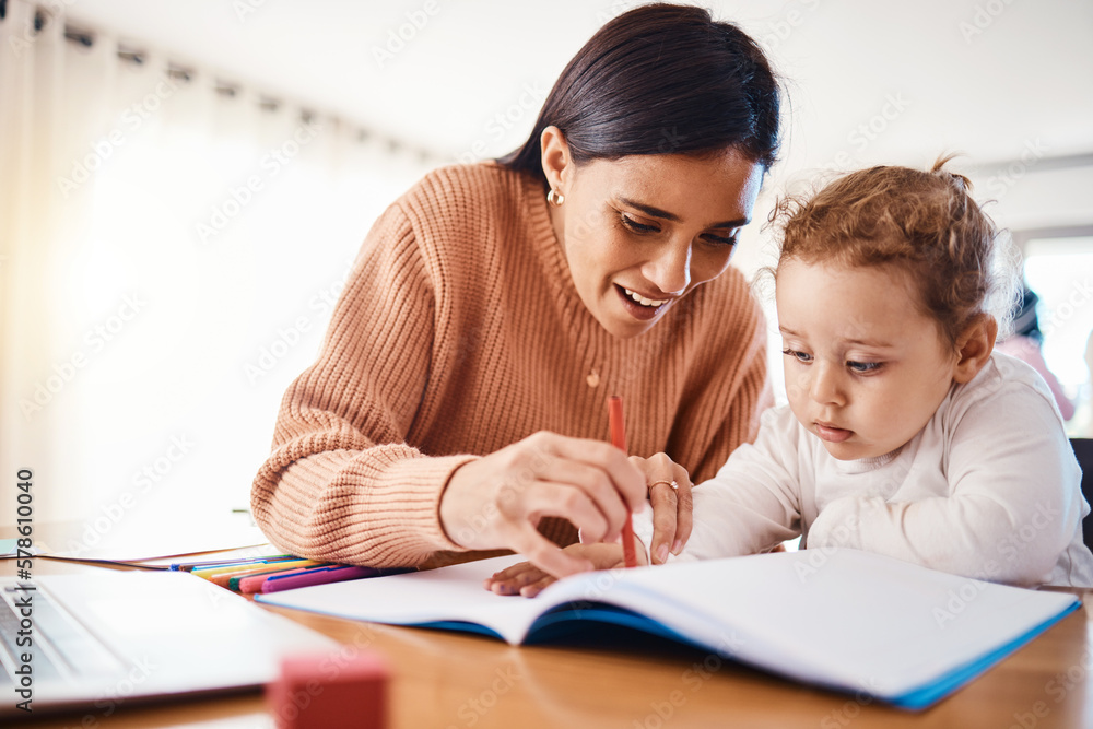 Learning, education and mother with child drawing in book in home for studying, homework or homeschool. Early development, growth and creative boy with happy mama teaching him art, bonding and care. Learning, education and mother with child drawing in book in home for studying, homework or homeschool. Early development, growth and creative boy with happy mama teaching him art, bonding and care.