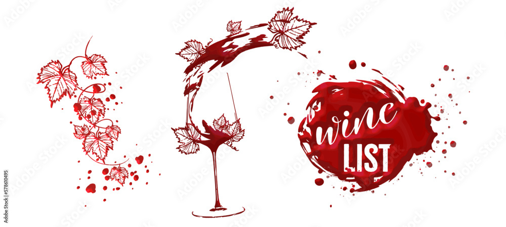 WINE LIST template - Hand drawn elements. Wine design collection for ...
