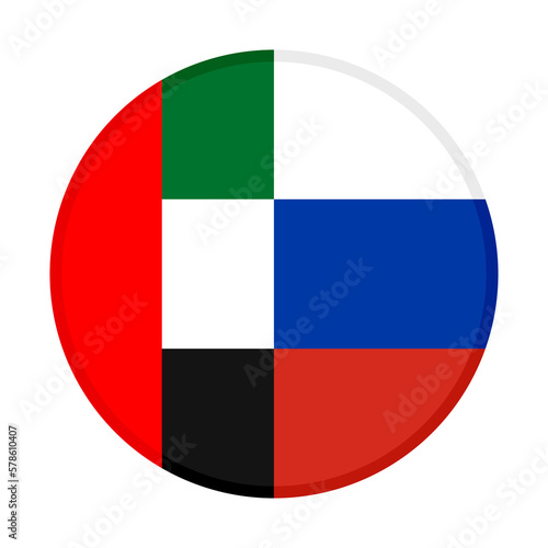 round icon of united arab emirates and russia flags. vector illustration isolated on white background