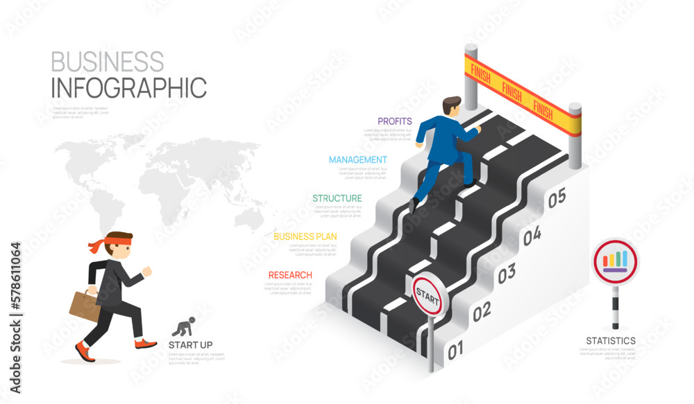 Infographic Route Stair template for business. business run to success ...