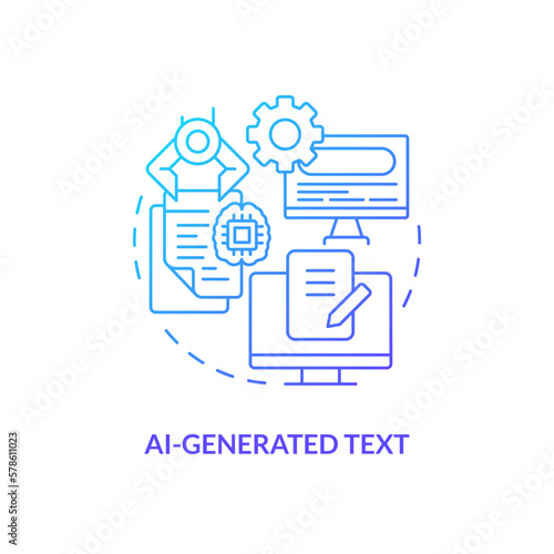 AI generated text blue gradient concept icon. Virtual writer software. Computer based media type abstract idea thin line illustration. Isolated outline drawing. Myriad Pro-Bold font used