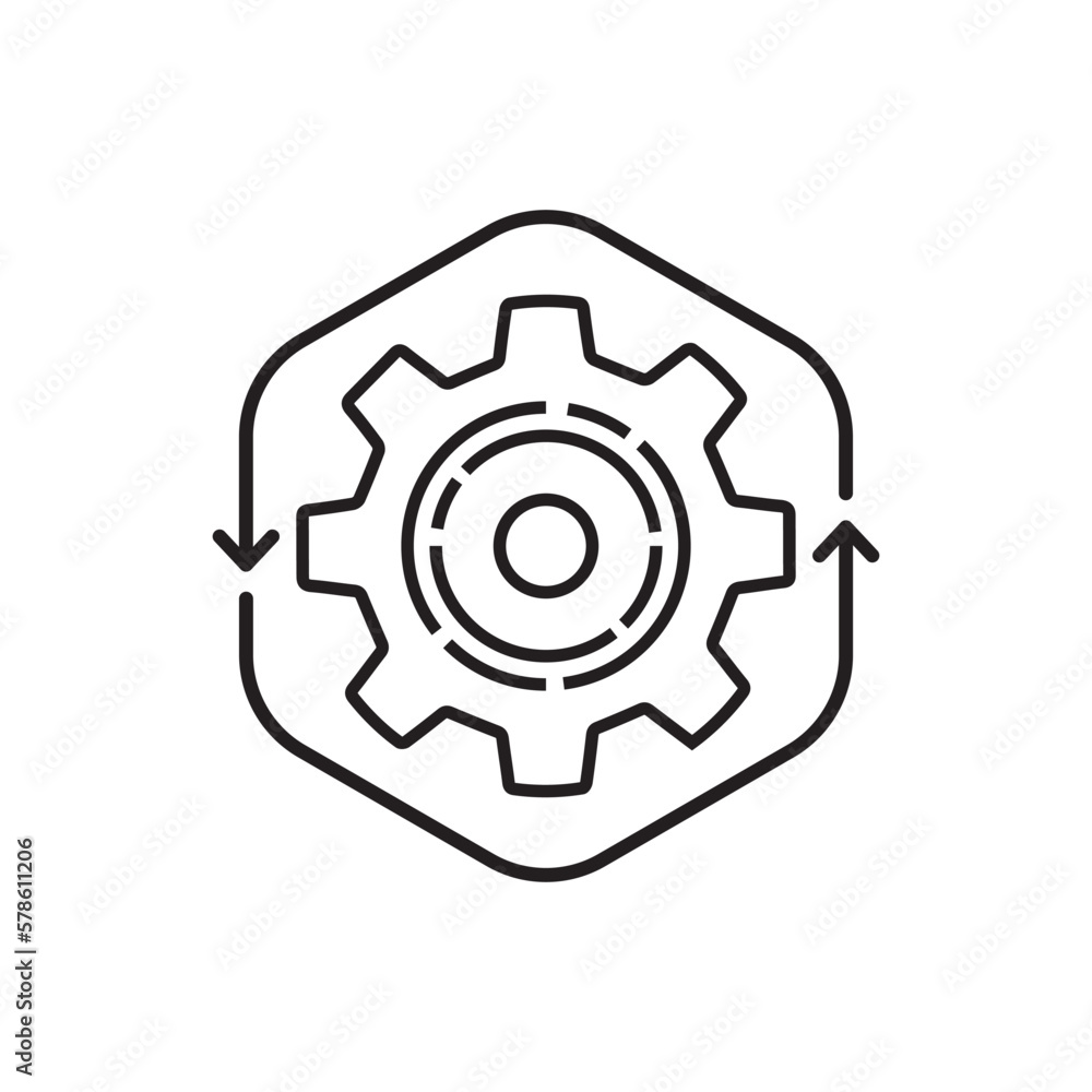 thin line operation easy process with gear wheel. linear flat style trend modern lineart simple logotype graphic stroke art design web element isolated on white. concept of new soft version pictogram thin line operation easy process with gear wheel. linear flat style trend modern lineart simple logotype graphic stroke art design web element isolated on white. concept of new soft version pictogram