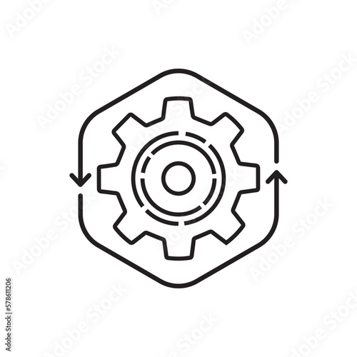thin line operation easy process with gear wheel. linear flat style trend modern lineart simple logotype graphic stroke art design web element isolated on white. concept of new soft version pictogram