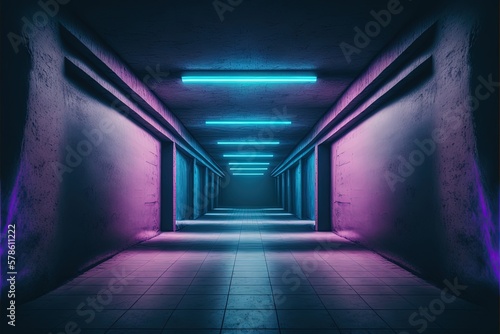 Abstract neon tunnel. Interesting background or wallpaper. Generative AI.