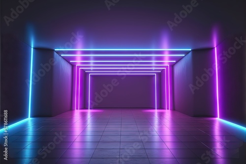 Abstract neon tunnel. Interesting background or wallpaper. Generative AI.