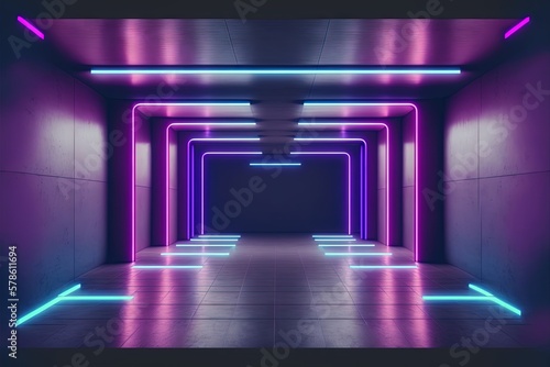 Abstract neon tunnel. Interesting background or wallpaper. Generative AI.