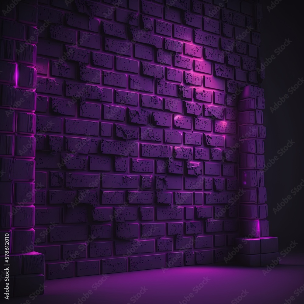 Fototapeta premium Abstract background, brick wall with neon lighting. Wallpaper or background. Generative AI.