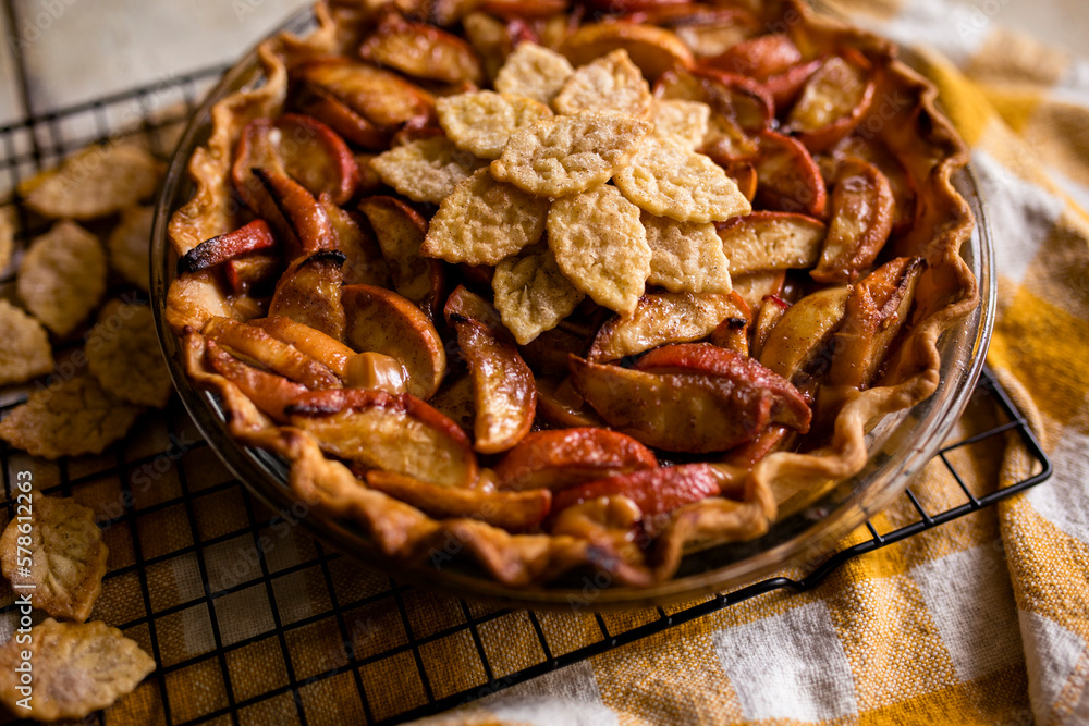 High angle close up of fresh baked apple pie High angle close up of fresh baked apple pie