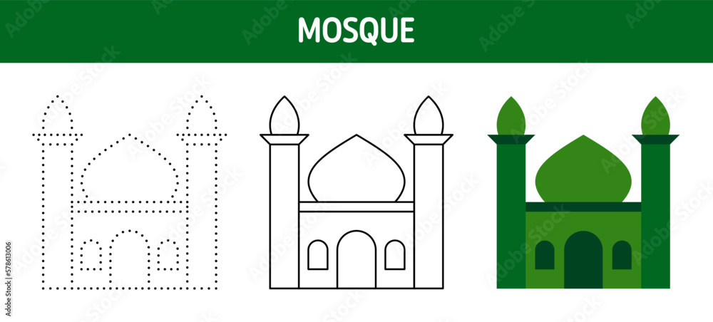 Kaaba tracing and coloring worksheet for kids