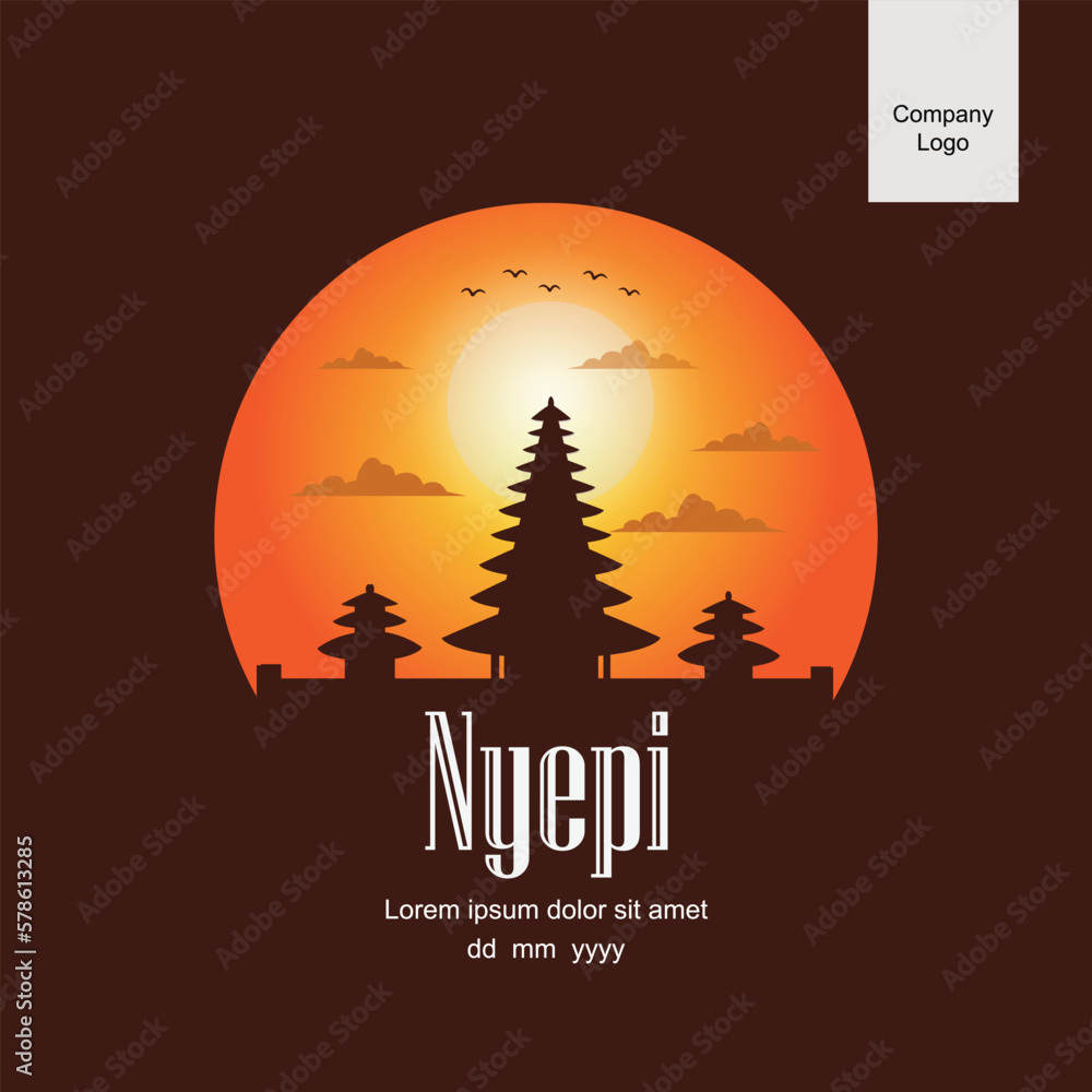 Nyepi Day Greeting Design in Orange Circle