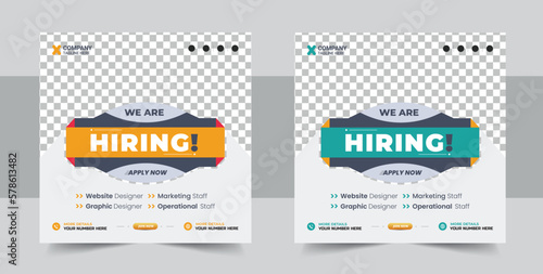 We are hiring job position square banner or social media post, Vacancy banner design finds a job, We are hiring banner, web banner, background template