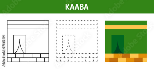 Kaaba tracing and coloring worksheet for kids