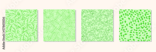 Set of spring green seamless pattern. Minimal nature pattern. Vector illustration.