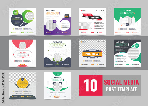 We are hiring job position square banner or social media post bundle , Vacancy banner design finds a job, We are hiring banner, poster, background template vector