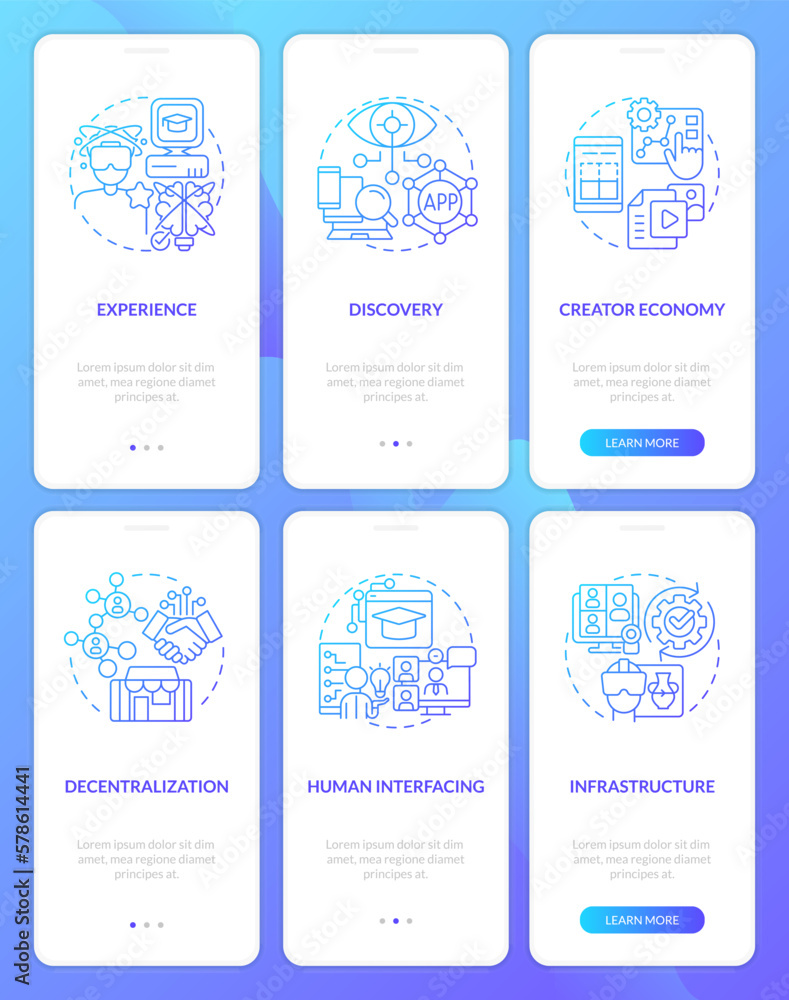 Layers of metaverse technology blue gradient onboarding mobile app ...