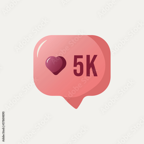 5k followers icon like notification social media. 