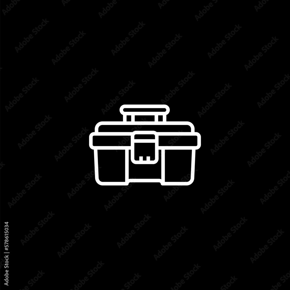 Toolbox icon isolated on black background. Tool box sign. Toolbox icon isolated on black background. Tool box sign.