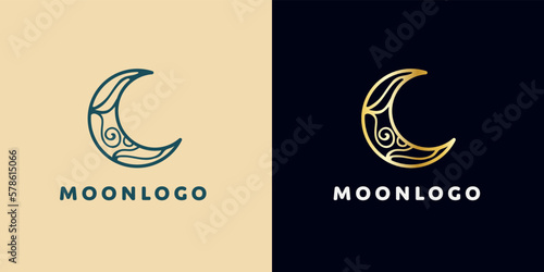 Elegant crescent moon logo design. Abstract style illustration for background, cover, banner. Ramadan Kareem