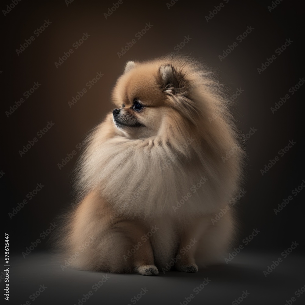Femelle Spitz nain poméranien de 2 ans couleur sable, aux poils duveteux (Generative IA) Femelle Spitz nain poméranien de 2 ans couleur sable, aux poils duveteux (Generative IA)