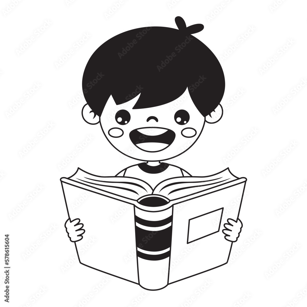 Doodle Drawing Of Kid Reading Book Doodle Drawing Of Kid Reading Book