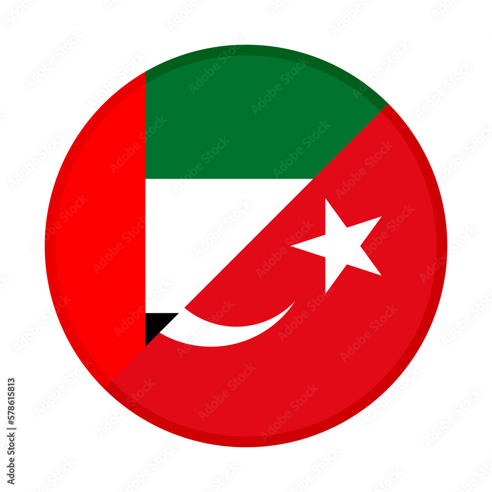 Obraz premium round icon of united arab emirates and turkey flags. vector illustration isolated on white background