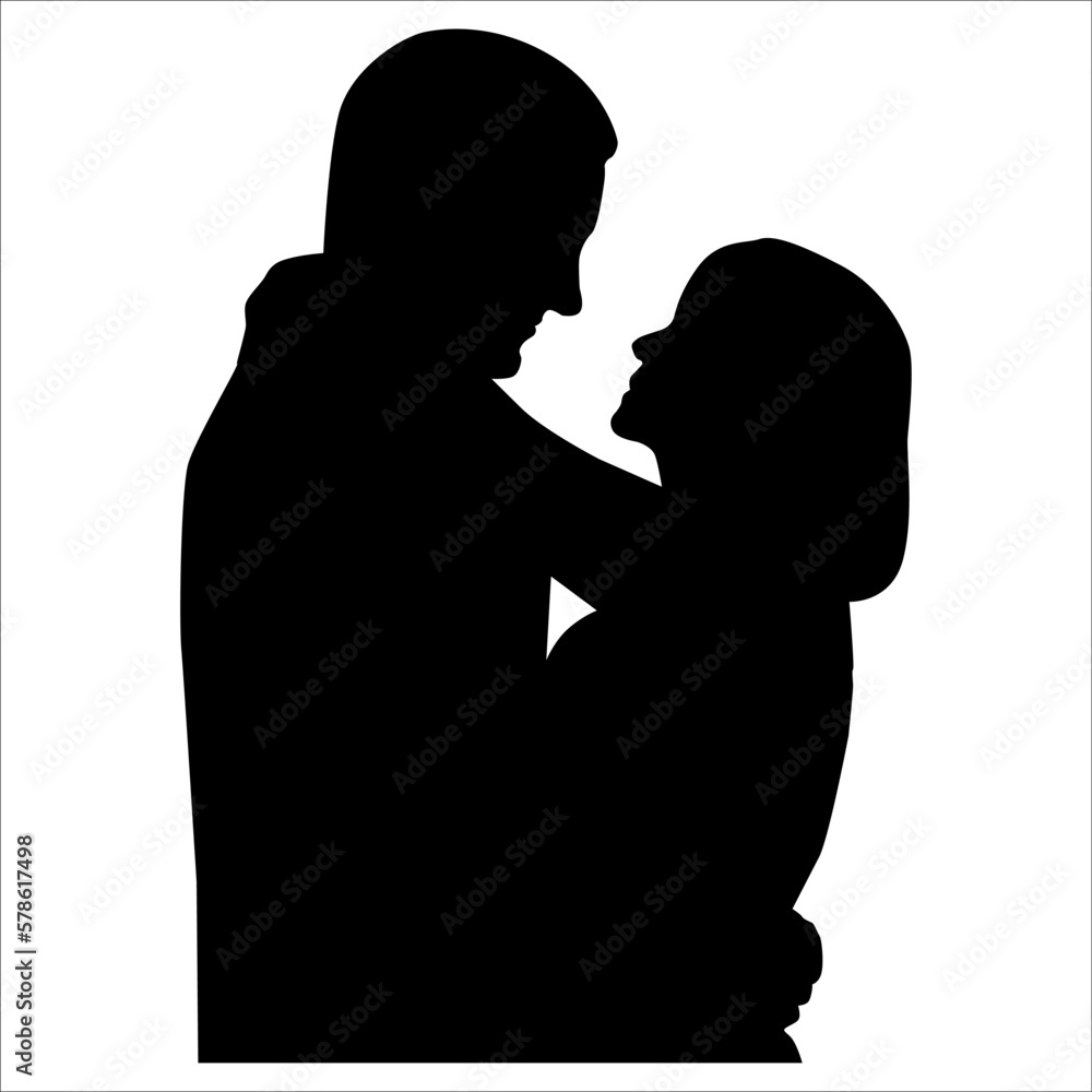 Man and woman hugs black silhouette vector illustration