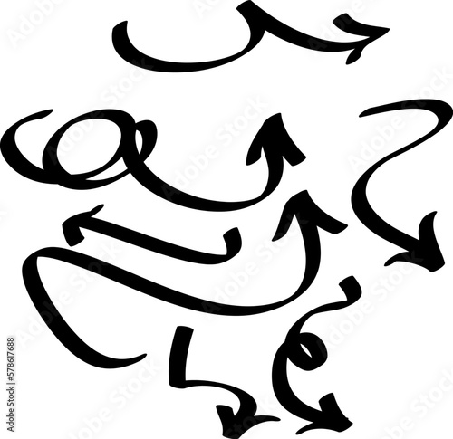 Hand drawn arrows set on a white background. Vector art
