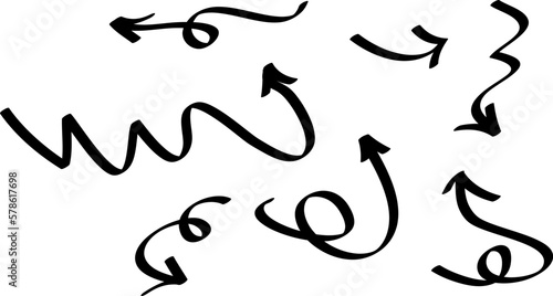 Hand drawn arrows set on a white background. Vector art
