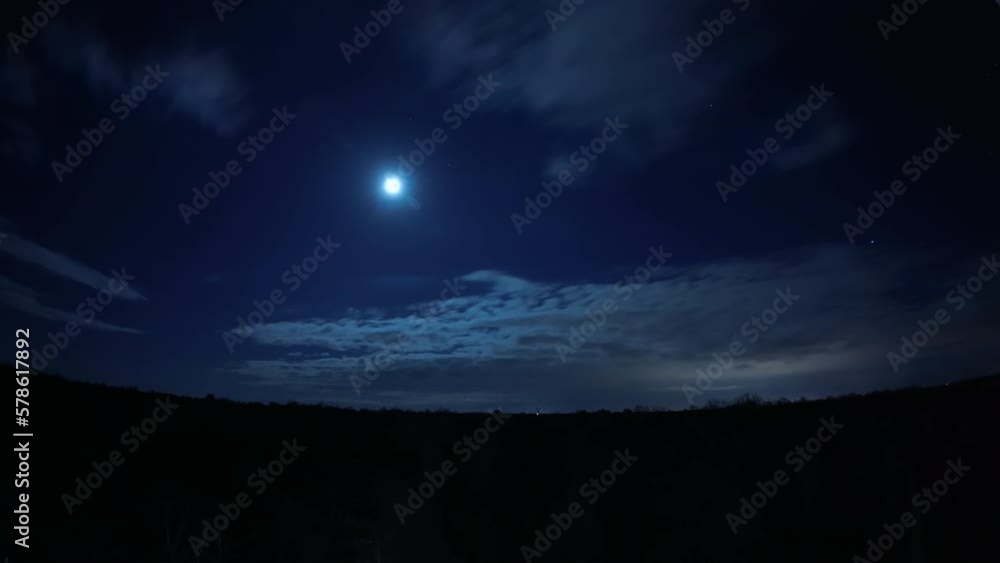 wide-angle Night time-lapse of the sky with the movement of the moon and clouds with lens distortion wide-angle Night time-lapse of the sky with the movement of the moon and clouds with lens distortion