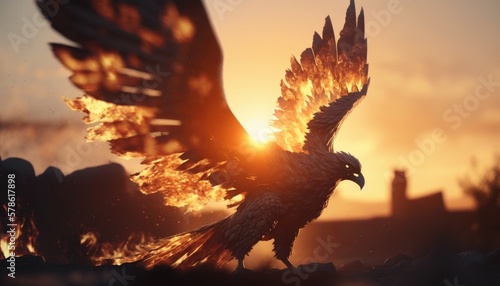 Phoenix bird in sunset. Generative AI © Generative Professor