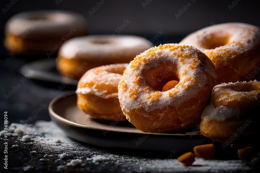 Bagels and donuts on a plate. Closeup food photo. Generative AI