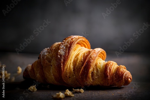 Croissant on wooden table. Closeup food photo. Generative AI