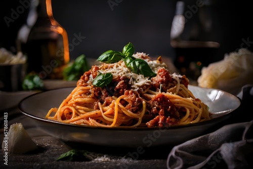 Italian spaghetti with tomato sauce. Generative AI