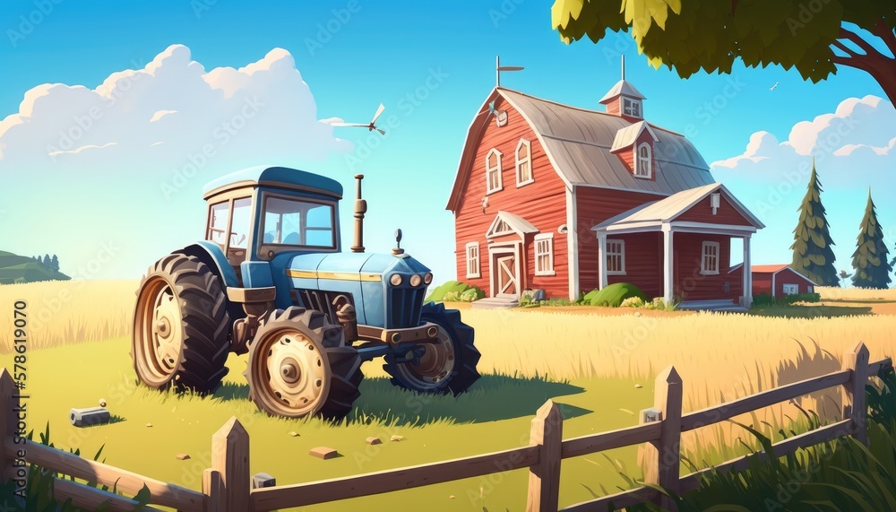 Obraz premium Children's book cartoon 3d farmhouse Generative AI
