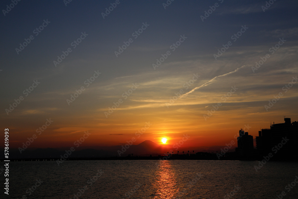 夕陽と海 夕陽と海
