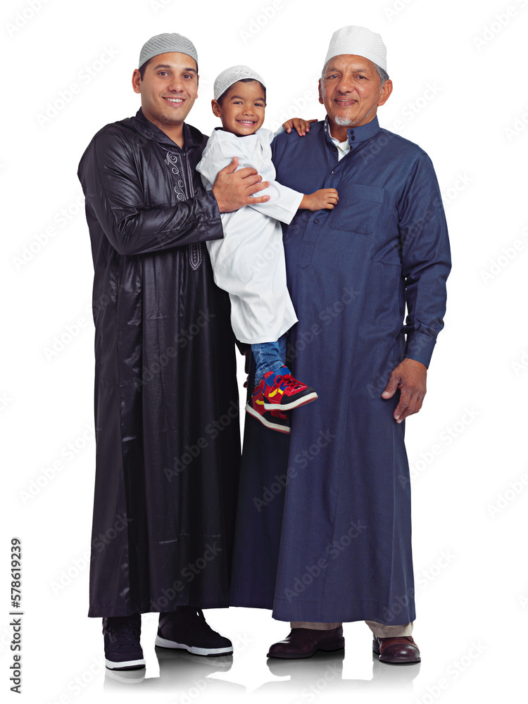 The Muslim grandfather, father, and boy stand together, bonded by their shared values and cultural traditions, exuding love and relaxation isolated on a PNG background The Muslim grandfather, father, and boy stand together, bonded by their shared values and cultural traditions, exuding love and relaxation isolated on a PNG background