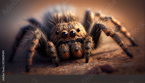 Cute tarantula spider closeup macro. Generative AI