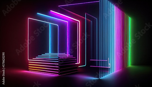 Abstract background with glowing neon lines. Generative AI