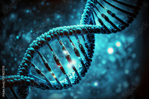 closeup DNA molecule under the microscope. Generated by AI