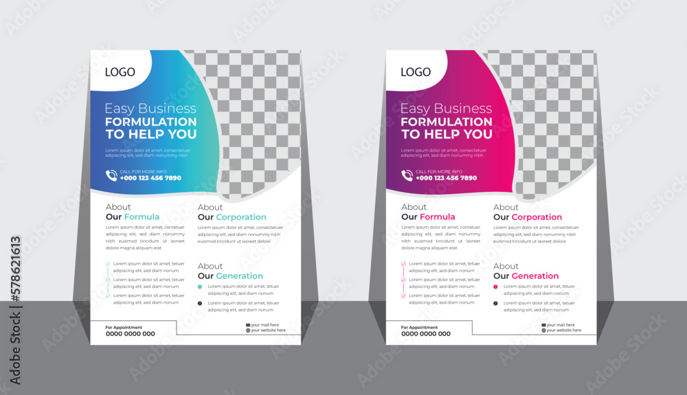 Corporate Business Flyer Design Layout With Two Colors. A4 size, flyer set, advertise business proposal.