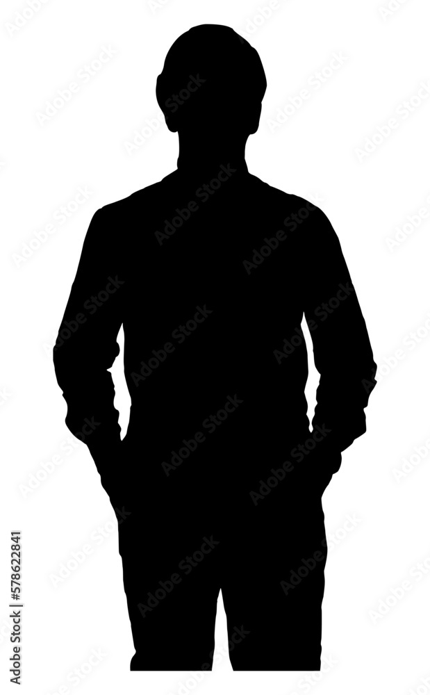Fototapeta premium Vector engineer man standing silhouette front view isolated on white
