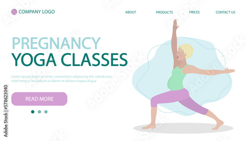 Pregnant woman exercising yoga. Concept illustration for healthy lifestyle, sport, exercising. Home page banner